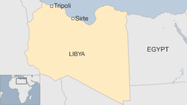 
Bản đồ mô phỏng địa điểm của thành phố Sirte (Đồ họa: BBC)
