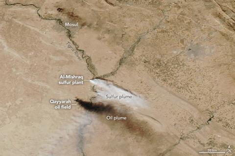 
 Đám mây axit trên bầu trời Iraq. Ảnh: NASA Earth Observatory
