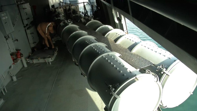 
Các ống phóng ngư lôi trên tàu Đô đốc Grigorovich. (Ảnh: Bộ Quốc phòng Nga/Sputnik)
