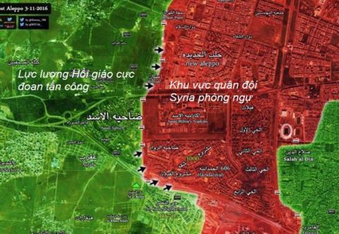 Phân chia lực lượng ở khu vực ngoại vi Aleppo do quân chính phủ Syria kiểm soát.